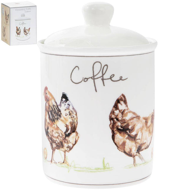 Country Life Chickens Fine China Coffee Canister - 16cm-5010792936048-Bargainia.com