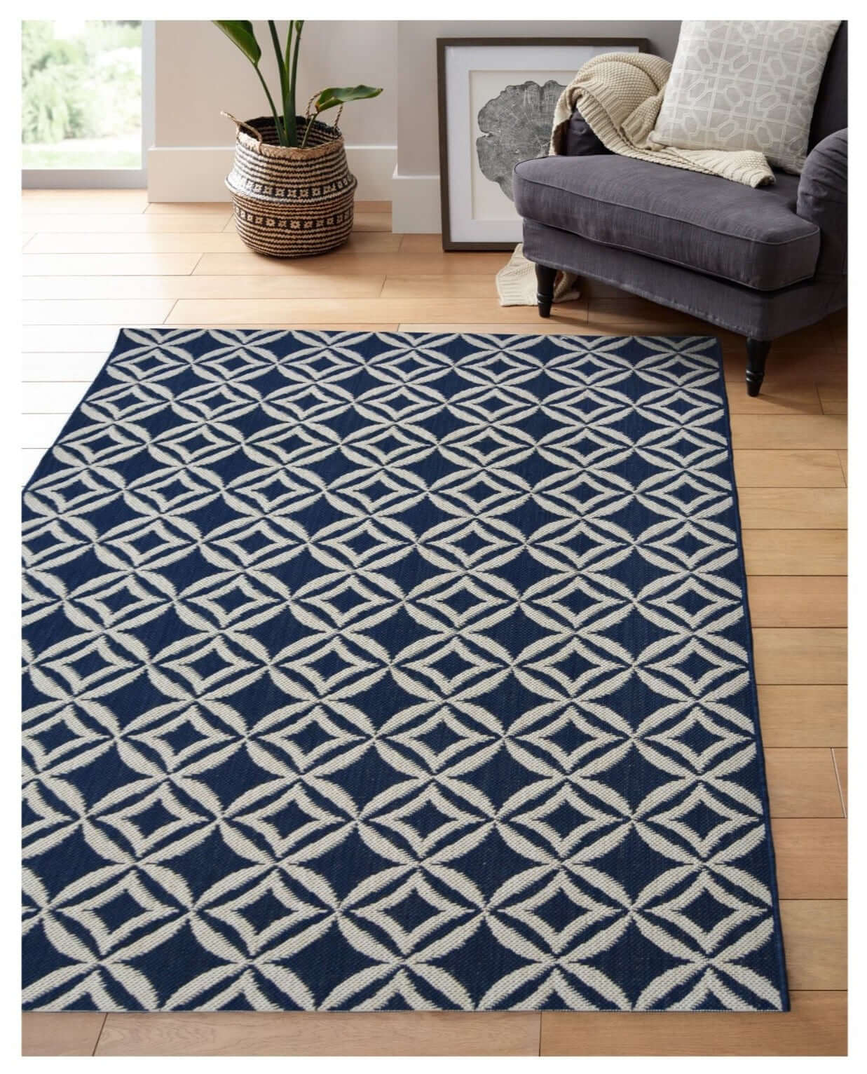 County Geo Indoor/Outdoor Rug | 11419A - Bargainia.com - 5053095227536 - 11419A-NAVY080/150