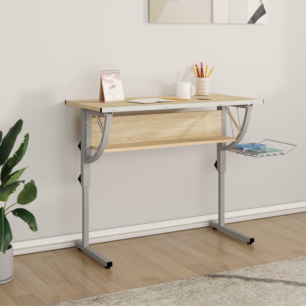Craft Desk Sonoma Oak&Grey 110x53x(58 - 87)cm Engineered Wood&Steel - Bargainia.com - 