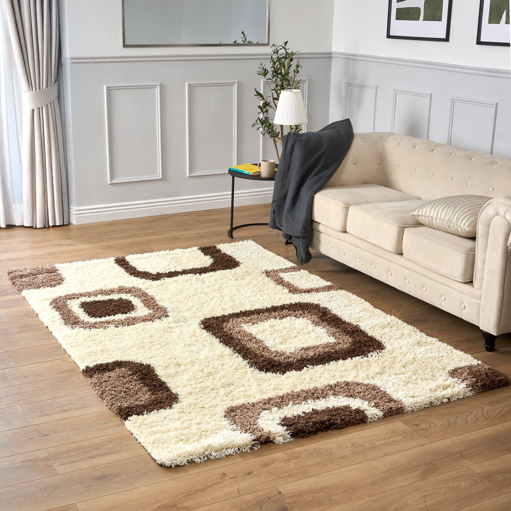 Cream Boxed Thick Shaggy Rug - California - Bargainia.com - 