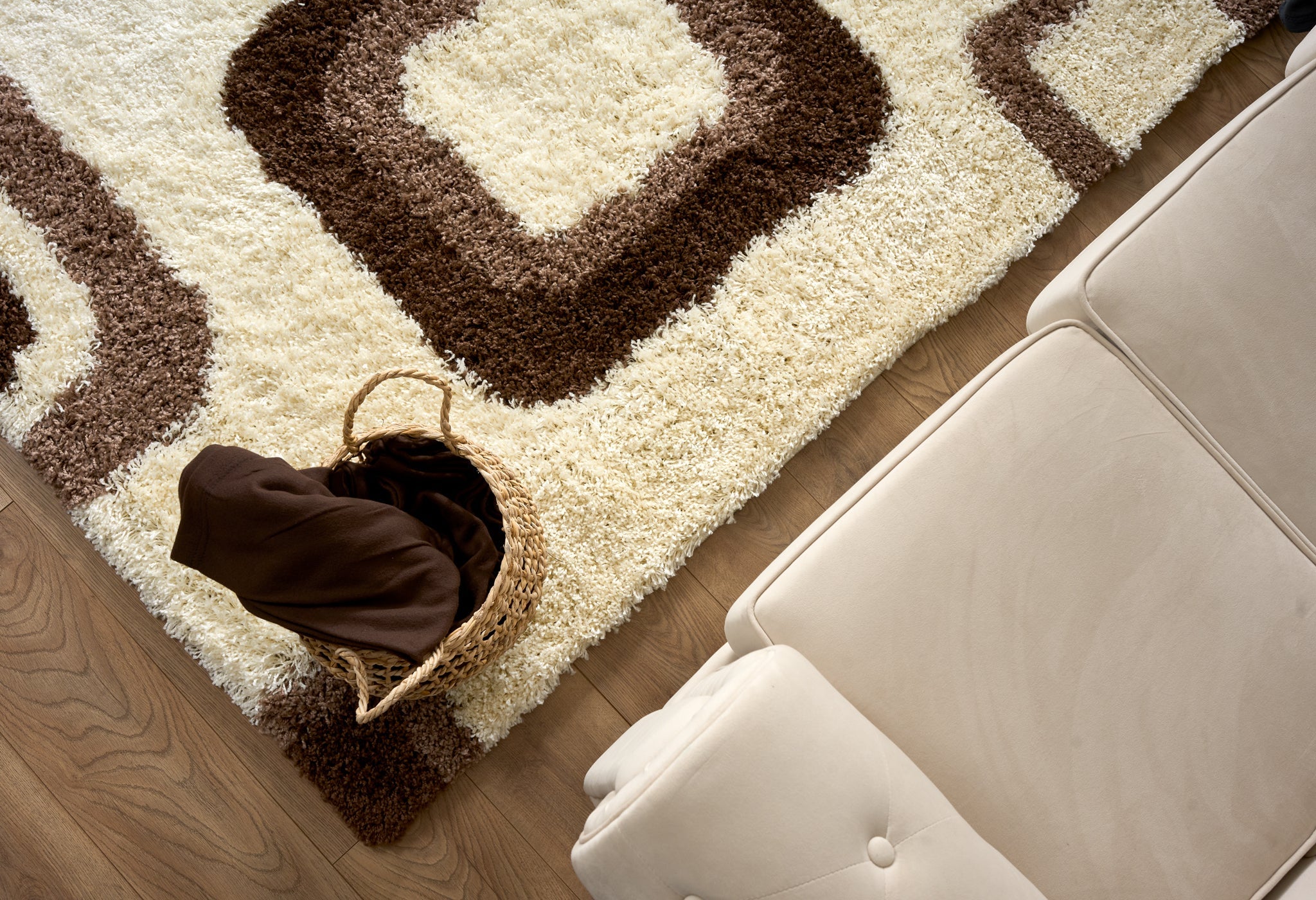 Cream Boxed Thick Shaggy Rug - California Rugs Rug Masters