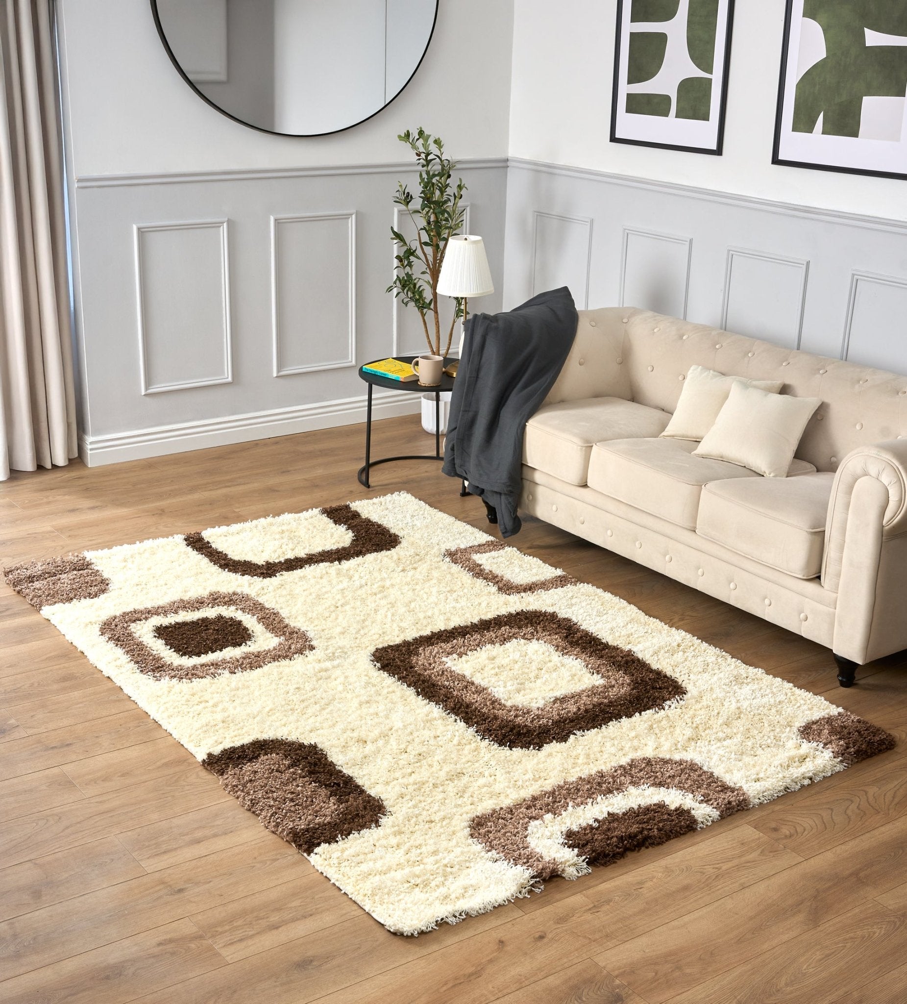 Cream Boxed Thick Shaggy Rug - California Rugs Rug Masters