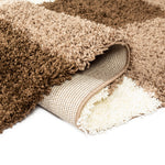 Cream & Brown Checked Thick Shaggy Rug - California - Bargainia.com - 