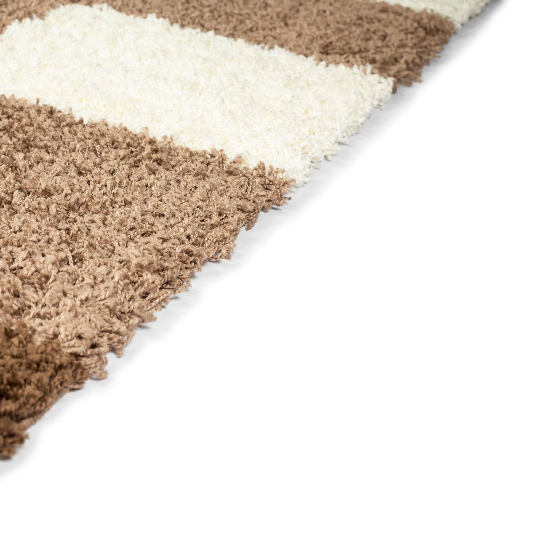 Cream & Brown Checked Thick Shaggy Rug - California Rugs Rug Masters