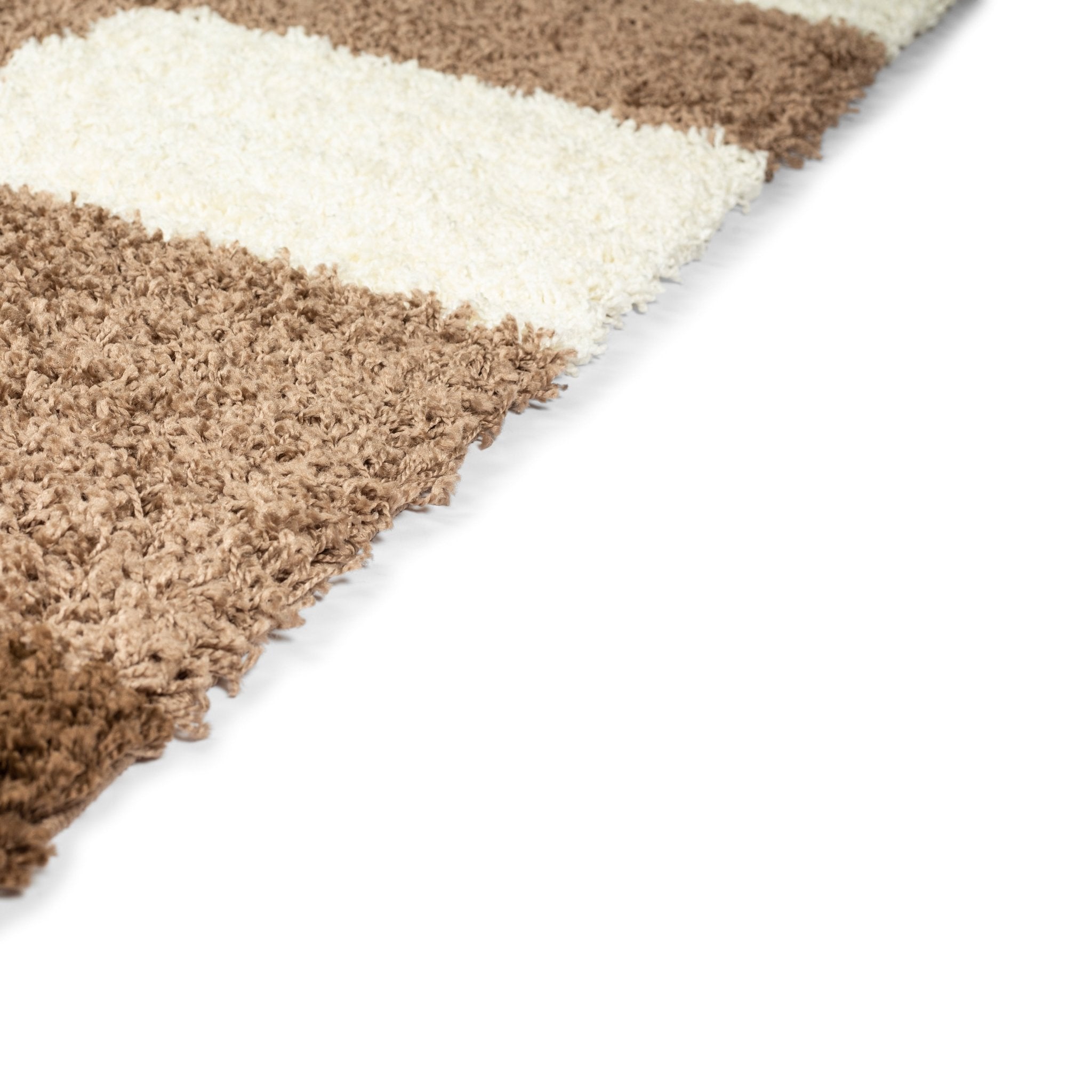 Cream & Brown Checked Thick Shaggy Rug - California Rugs Rug Masters
