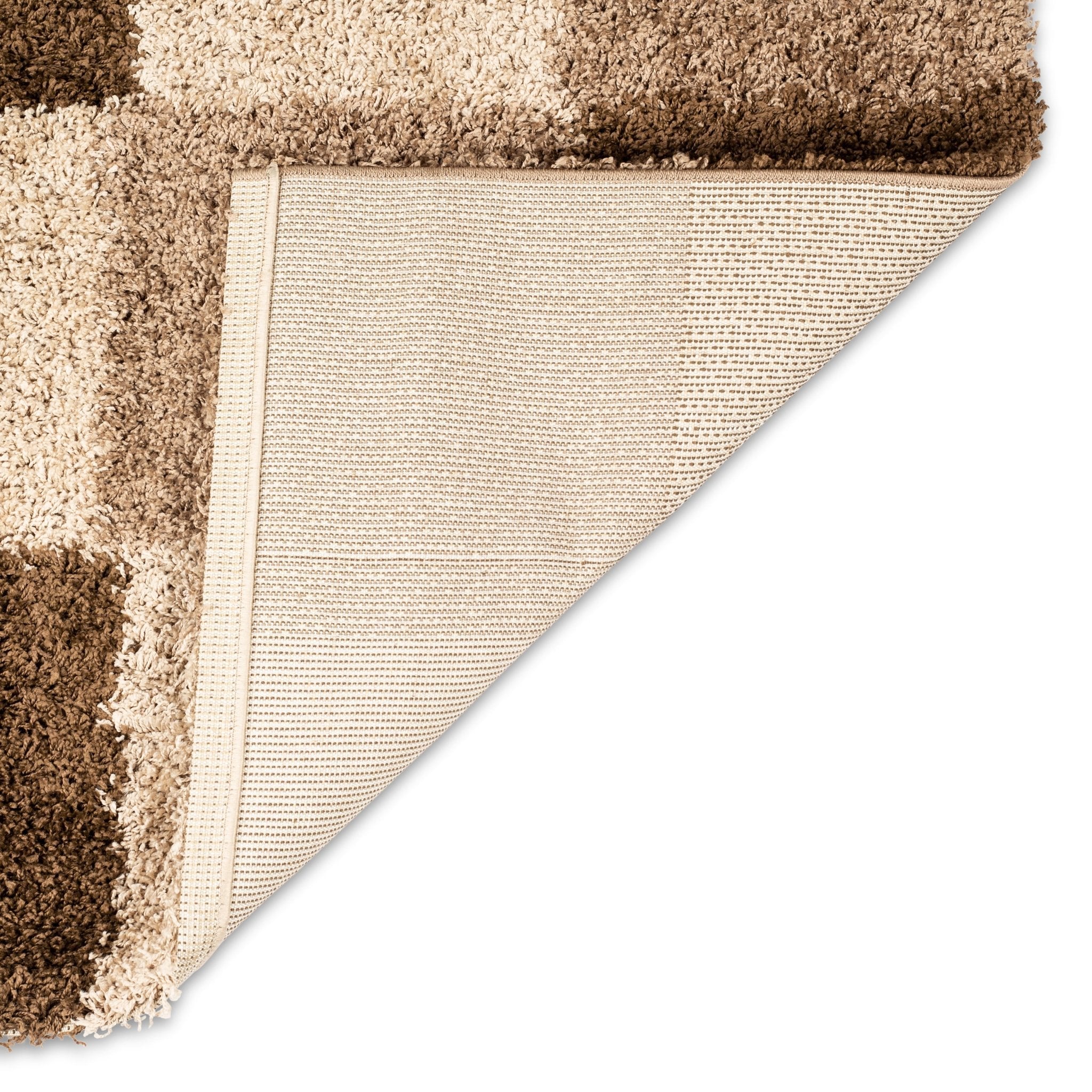 Cream & Brown Checked Thick Shaggy Rug - California Rugs Rug Masters