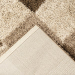 Cream & Brown Checked Thick Shaggy Rug - California - Bargainia.com - 