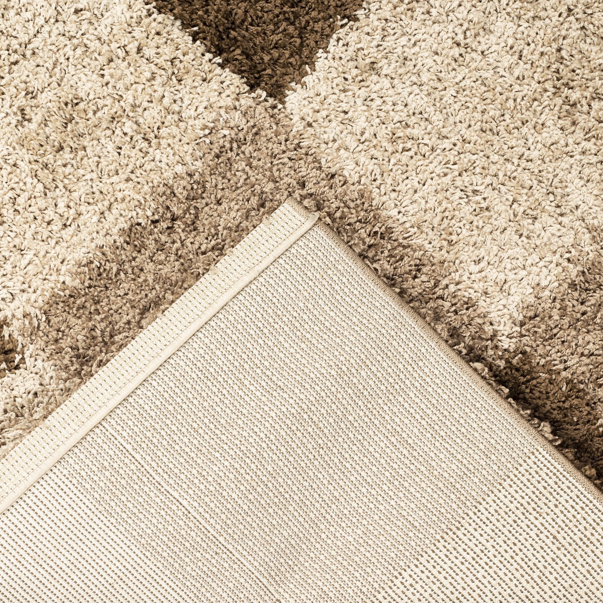 Cream & Brown Checked Thick Shaggy Rug - California Rugs Rug Masters