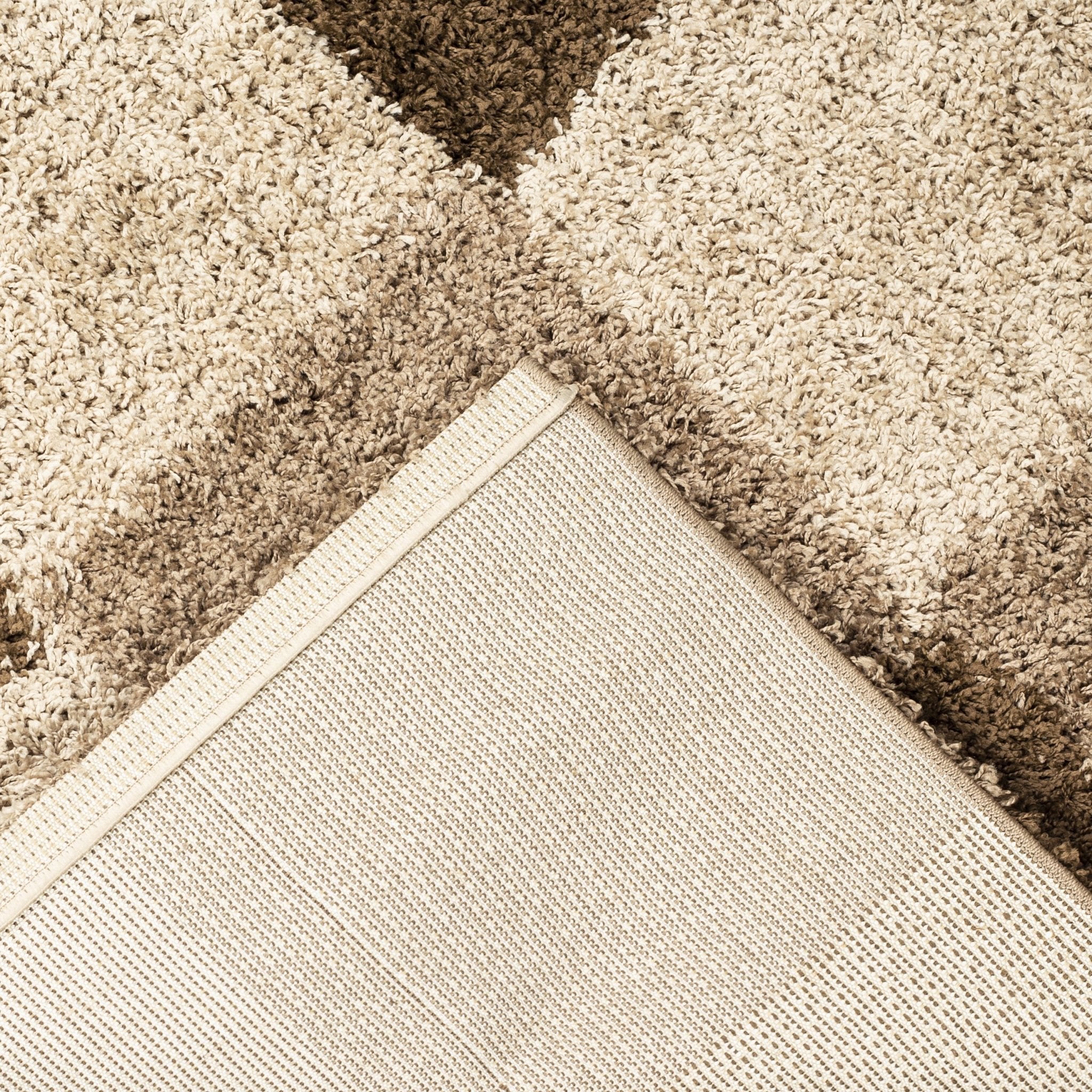 Cream & Brown Checked Thick Shaggy Rug - California Rugs Rug Masters