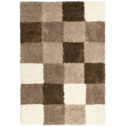 Cream & Brown Checked Thick Shaggy Rug - California Rugs Rug Masters