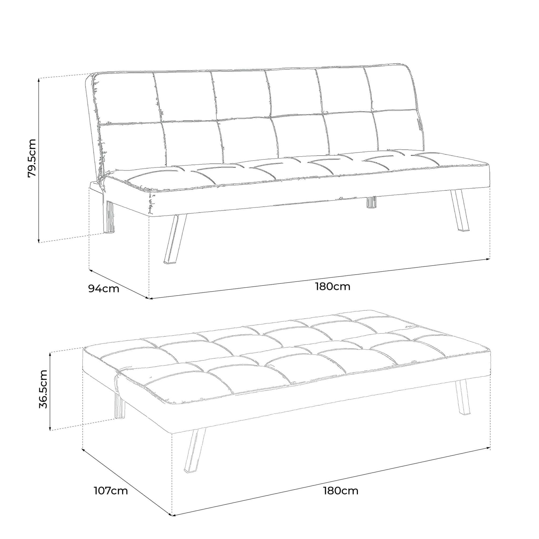 Cream Click Clack 3 Seater Sofa Bed - Britney - Bargainia.com - 