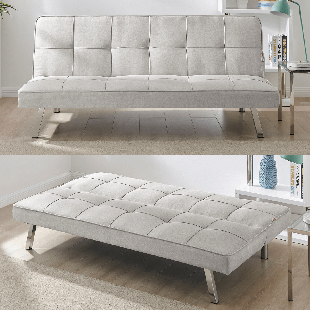 Cream Click Clack 3 Seater Sofa Bed - Britney Bargainia