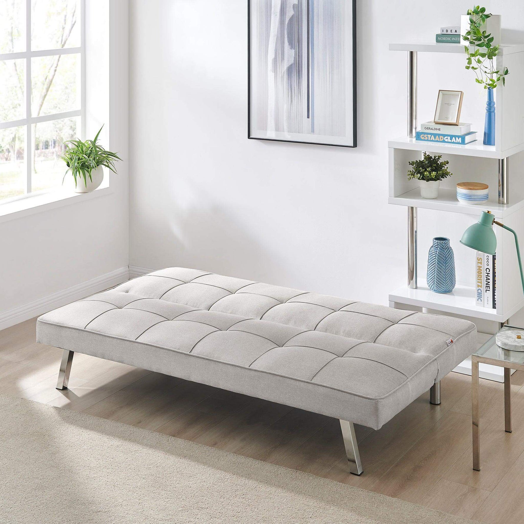 Cream Click Clack 3 Seater Sofa Bed - Britney - Bargainia.com - 
