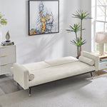 Cream Sofa Bed 3 Seater Faux Suede Click Clack - Jenna - Bargainia.com - 