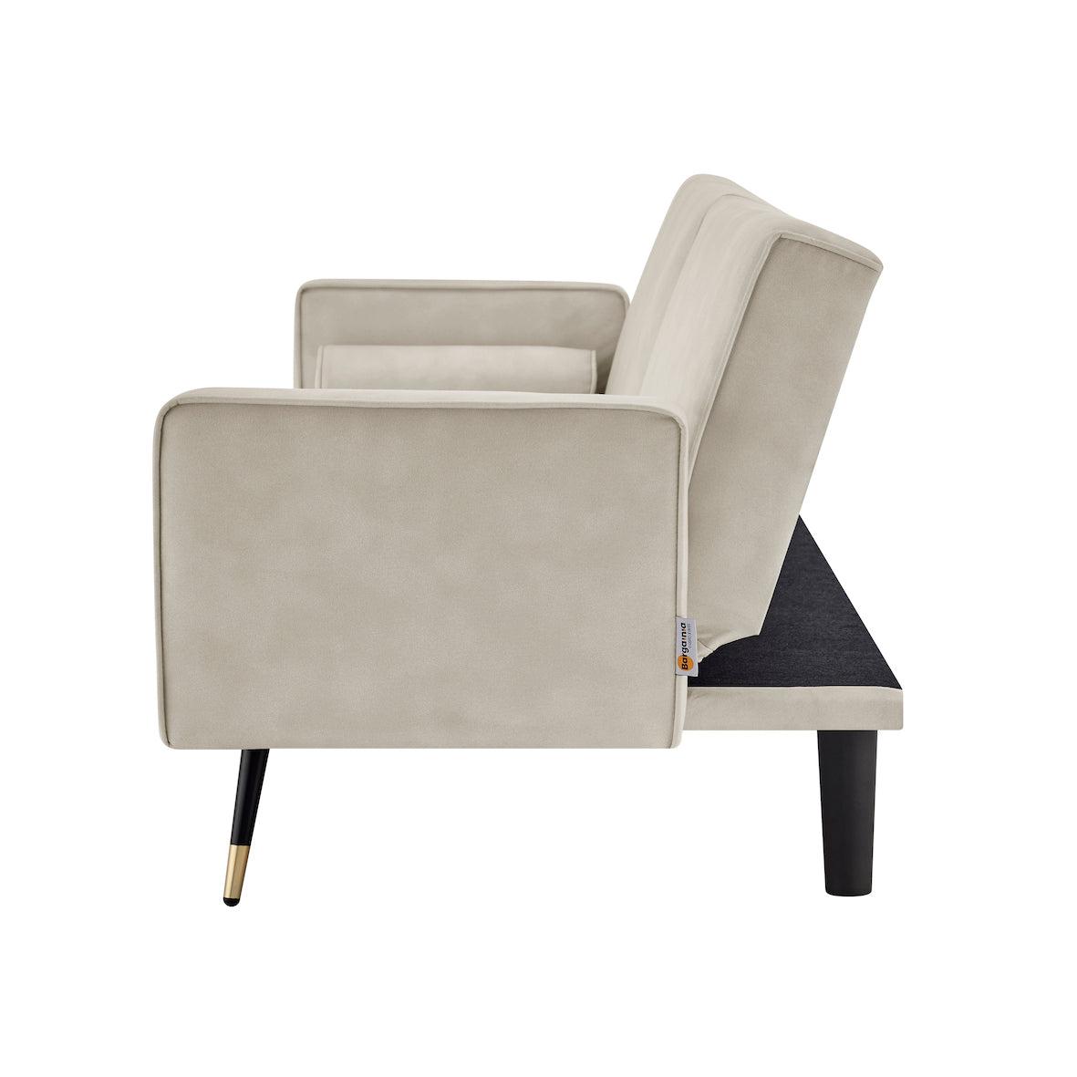 Cream Sofa Bed 3 Seater Faux Suede Click Clack - Jenna Bargainia