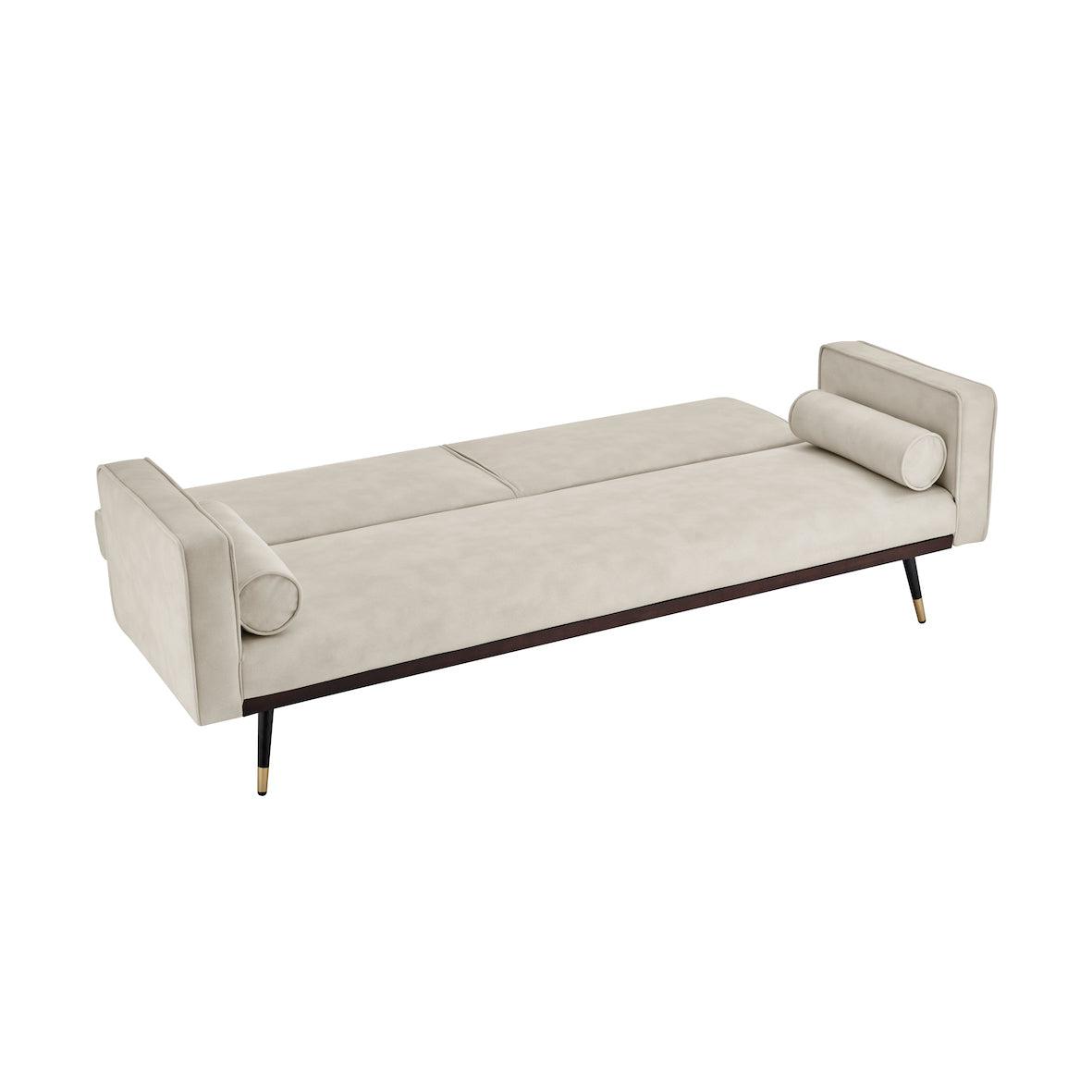 Cream Sofa Bed 3 Seater Faux Suede Click Clack - Jenna Bargainia