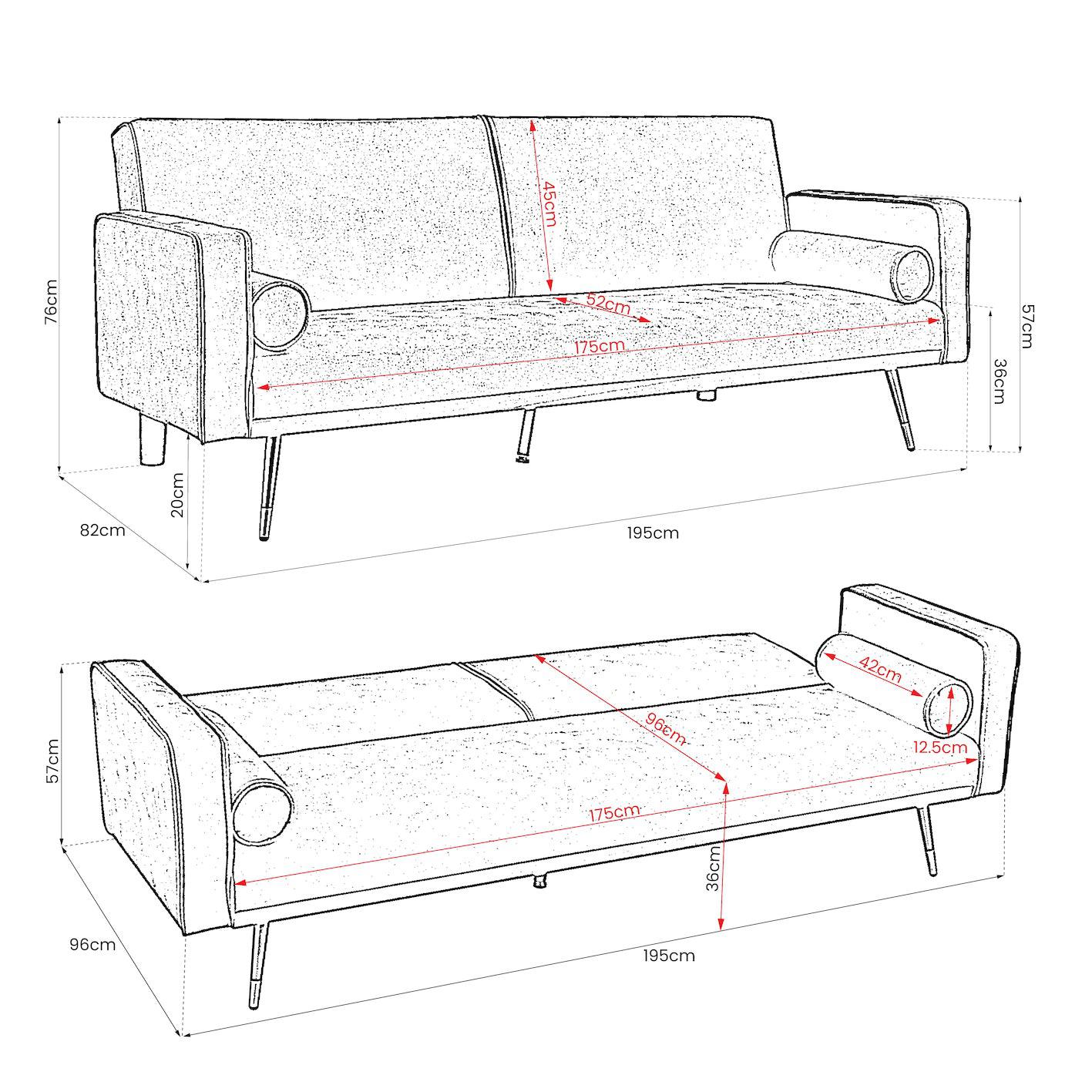 Cream Sofa Bed 3 Seater Faux Suede Click Clack - Jenna Bargainia