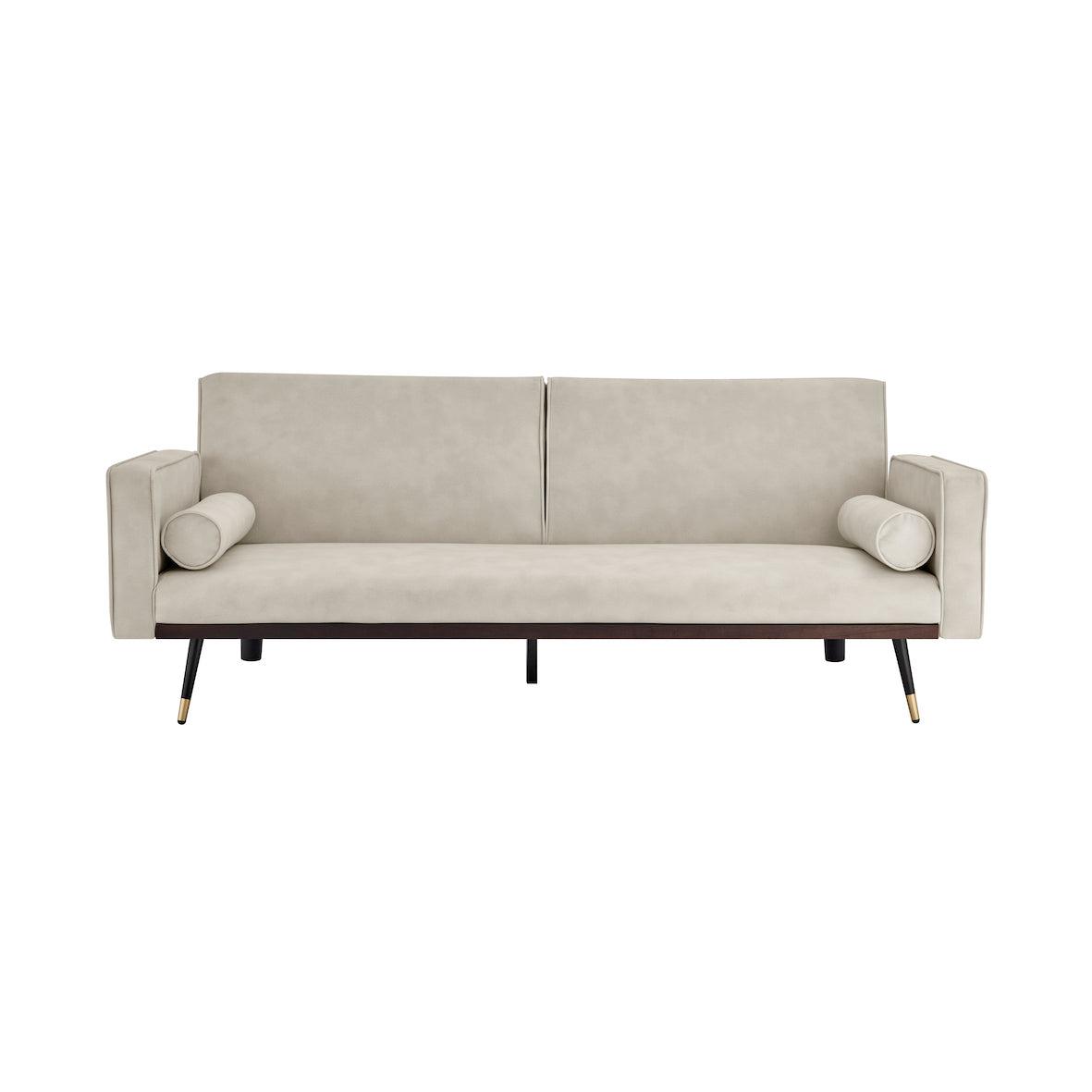 Cream Sofa Bed 3 Seater Faux Suede Click Clack - Jenna Bargainia