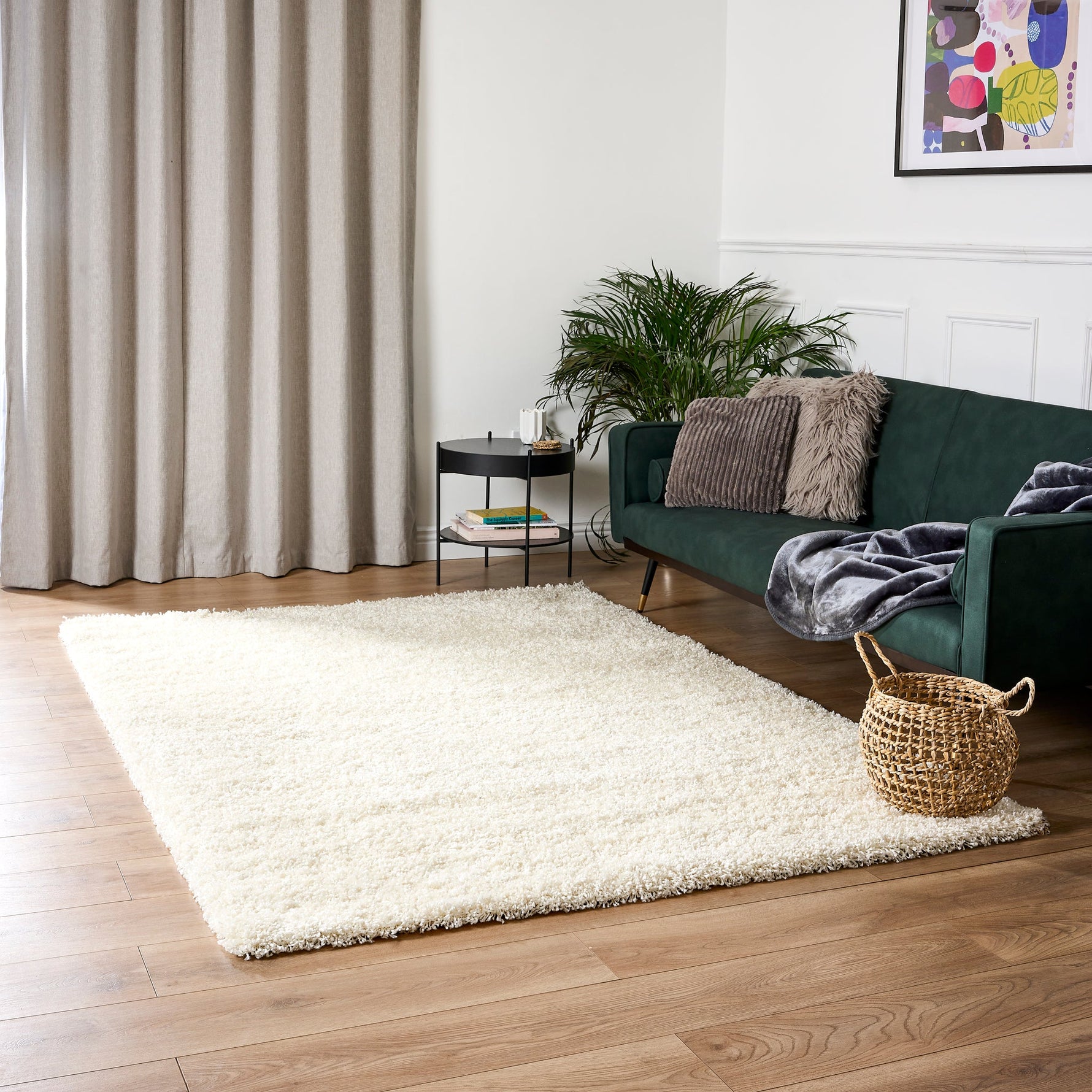 Cream Thick Shaggy Rug - California - Bargainia.com - 