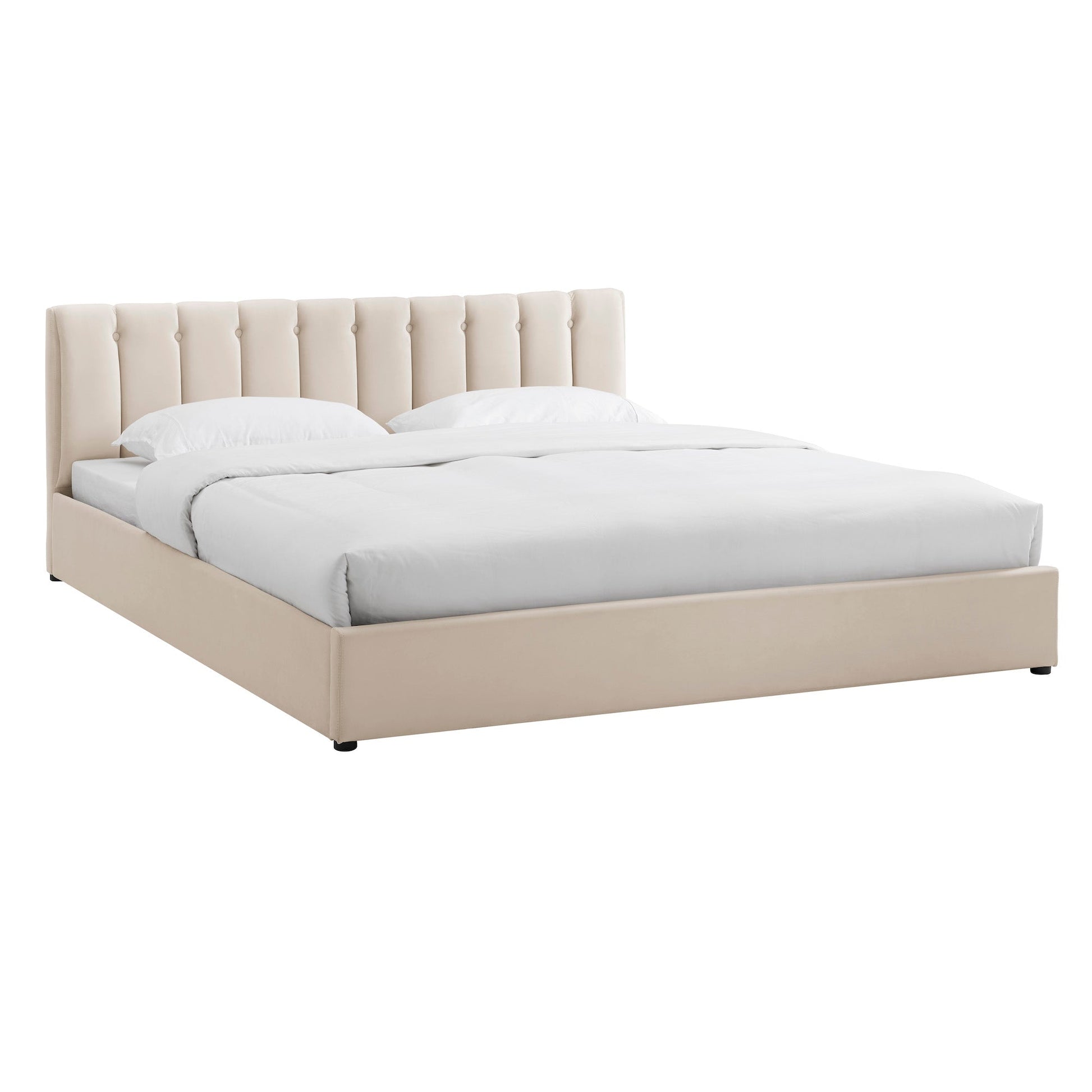 Cream Velvet Plush Ottoman Storage Bed Frame - Double, King or Super King Bargainia
