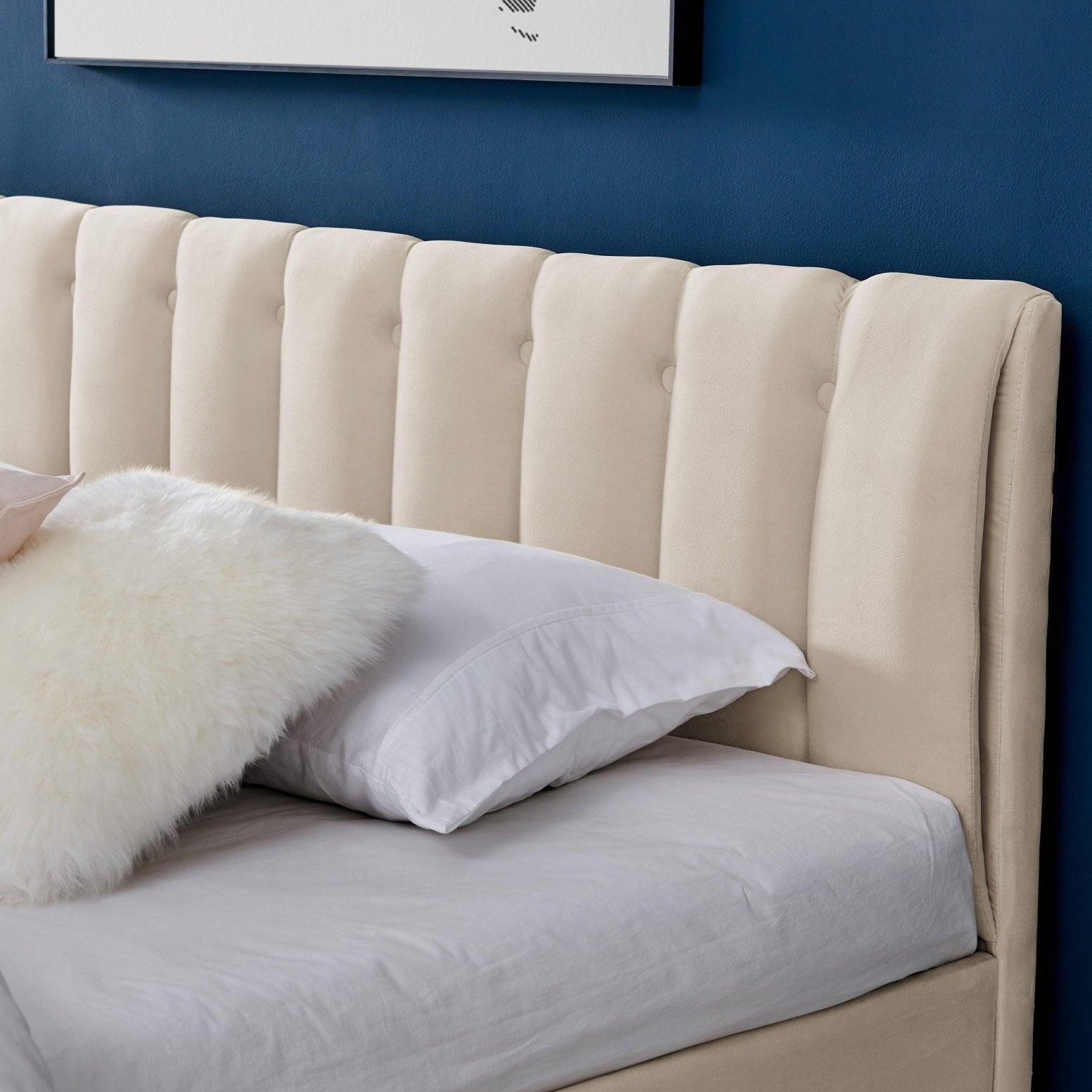 Cream Velvet Plush Ottoman Storage Bed Frame - Double, King or Super King - Bargainia.com - 