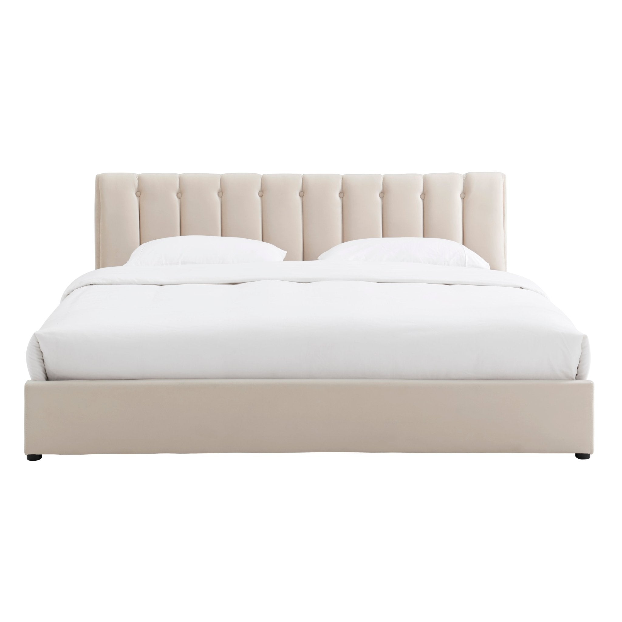 Cream Velvet Plush Ottoman Storage Bed Frame - Double, King or Super King Bargainia