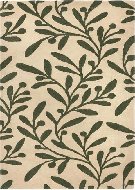 Cream Wool Rug Floral Design - Bargainia.com - 5026134637788 - TRAILF_CRMGRN_080X150