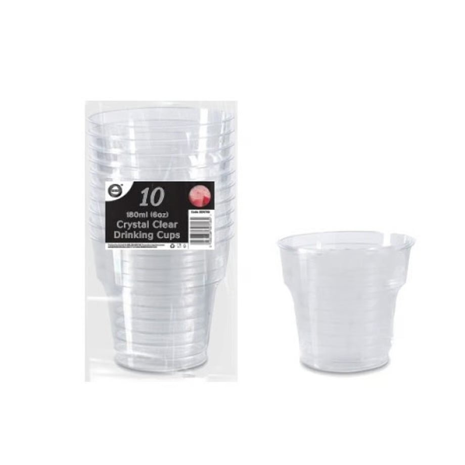 Crystal Clear Plastic Drinking Cups 180ml - 10 Pack - Bargainia.com - 