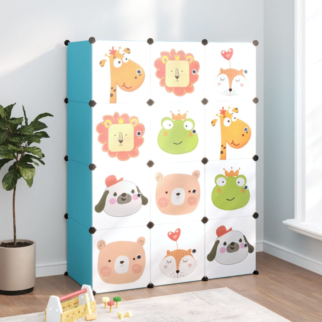 Cube Storage Cabinet for Kids with 12 Cubes Blue PP - Bargainia.com - 