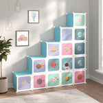 Cube Storage Cabinet for Kids with 15 Cubes Blue PP - Bargainia.com - 