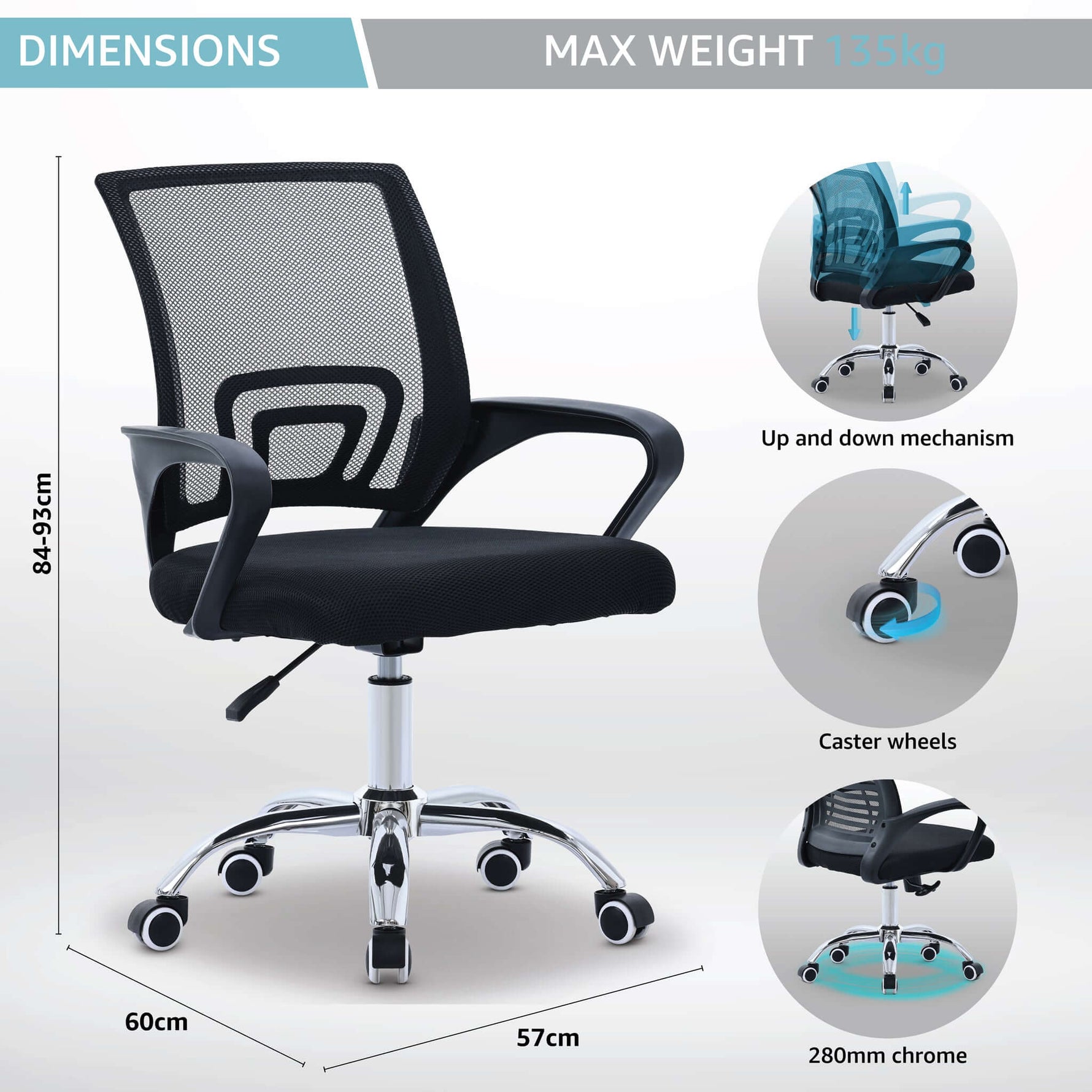 Curve Office Chair Black Modern Ergonomic With Swivel Wheels - Bargainia.com - 5056536118844