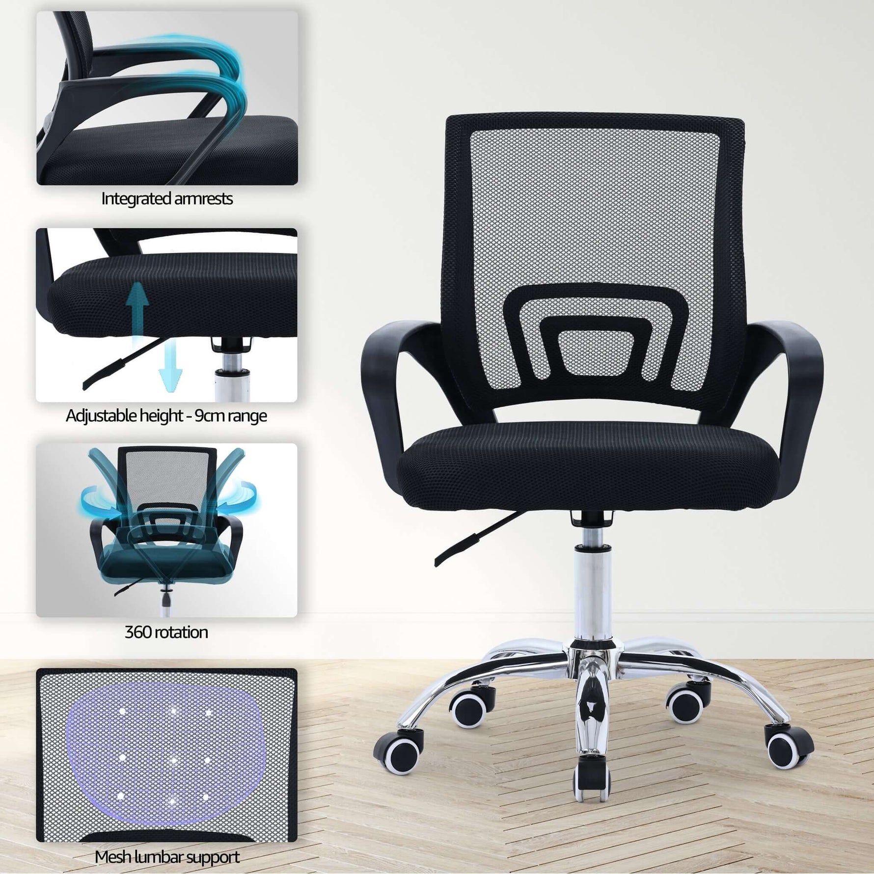 Curve Office Chair Black Modern Ergonomic With Swivel Wheels - Bargainia.com - 5056536118844