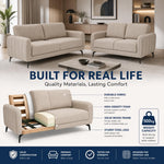 Brixton Cream Fabric Sofa Set, 2 Seater and 3 Seater Linen Look Settees with Solid Wood Frame and Steel Legs