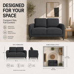 Brixton Dark Grey Fabric Sofa, 2 Seater Linen Look Settee with Solid Wood Frame, Foam Cushions and Steel Legs