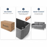 Brixton Grey Linen Look Fabric 3 Seater Sofa, Modern Couch with Foam Cushions and Black Steel Legs