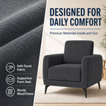 Brixton Dark Grey Linen Look Fabric Armchair, Modern Accent Chair with Solid Wood Frame and Black Steel Legs