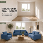 Brixton Blue Fabric Sofa Suite, Armchair, 2 Seater and 3 Seater Set, Linen Look with Solid Wood Frame