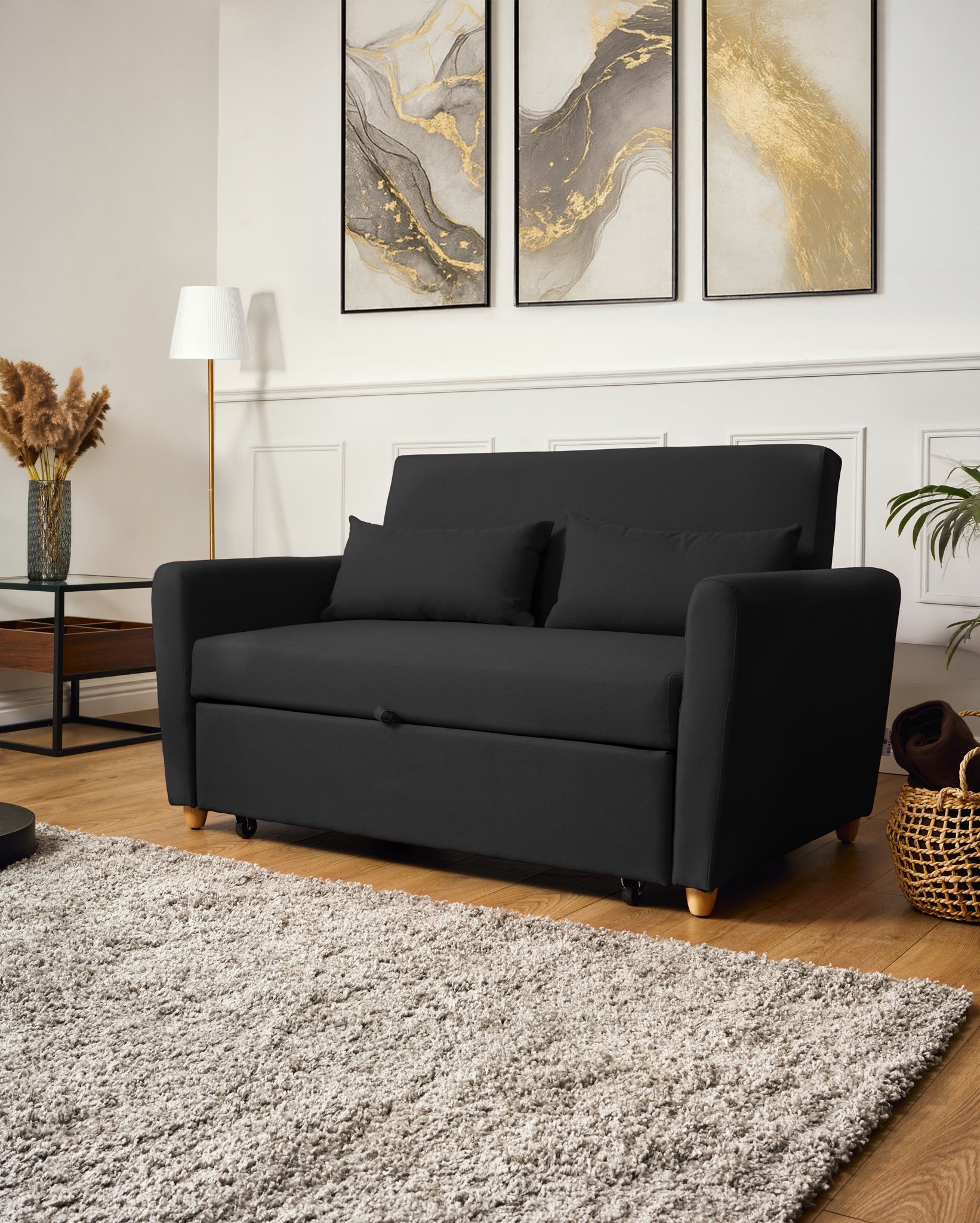 Dahlia Black Two Seater Pull Out Sofa Bed - Convertible Sleeper Sofa Sofas Bargainia
