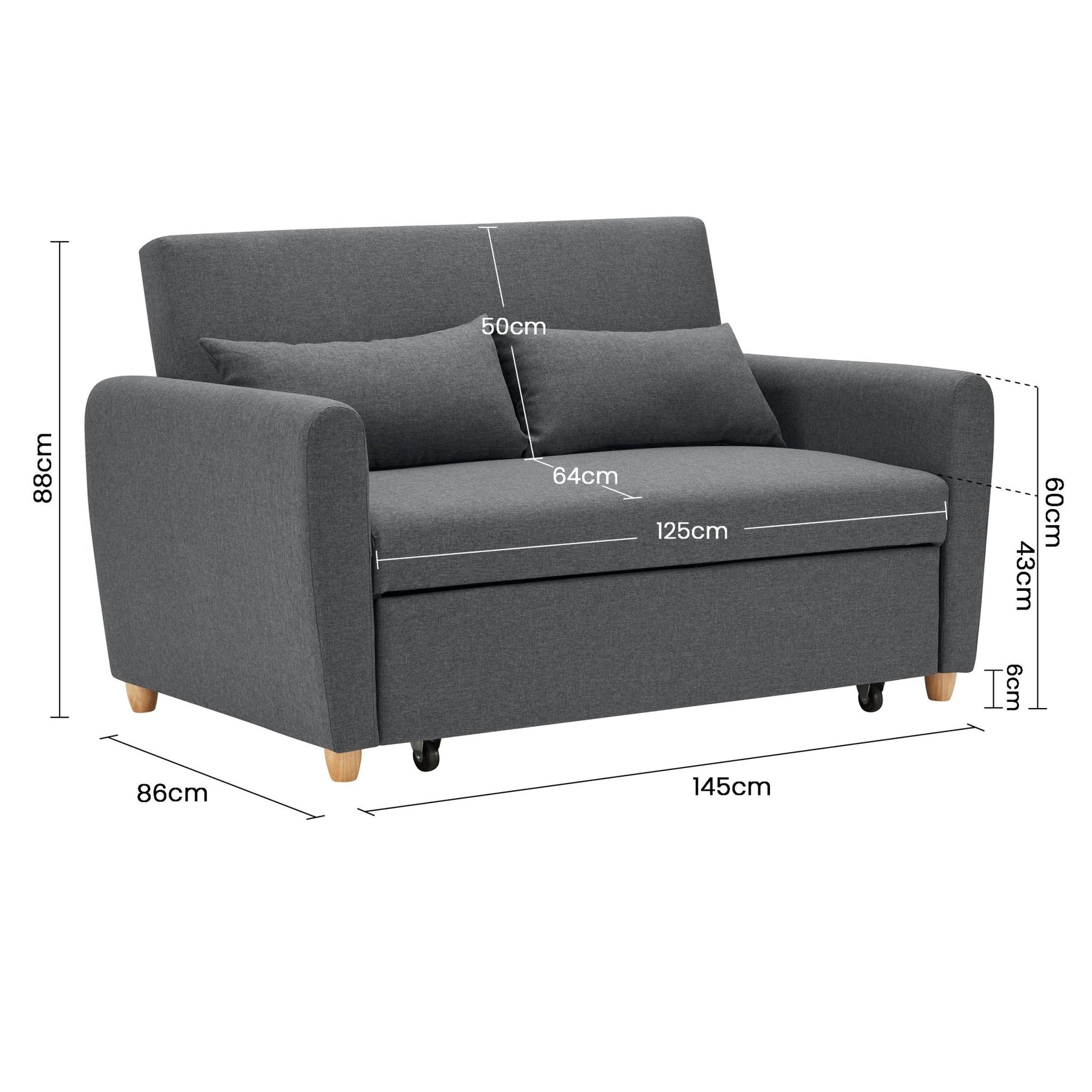 Dahlia Grey Two Seater Pull Out Sofa Bed  - Convertible Sleeper Sofa Sofas Bargainia