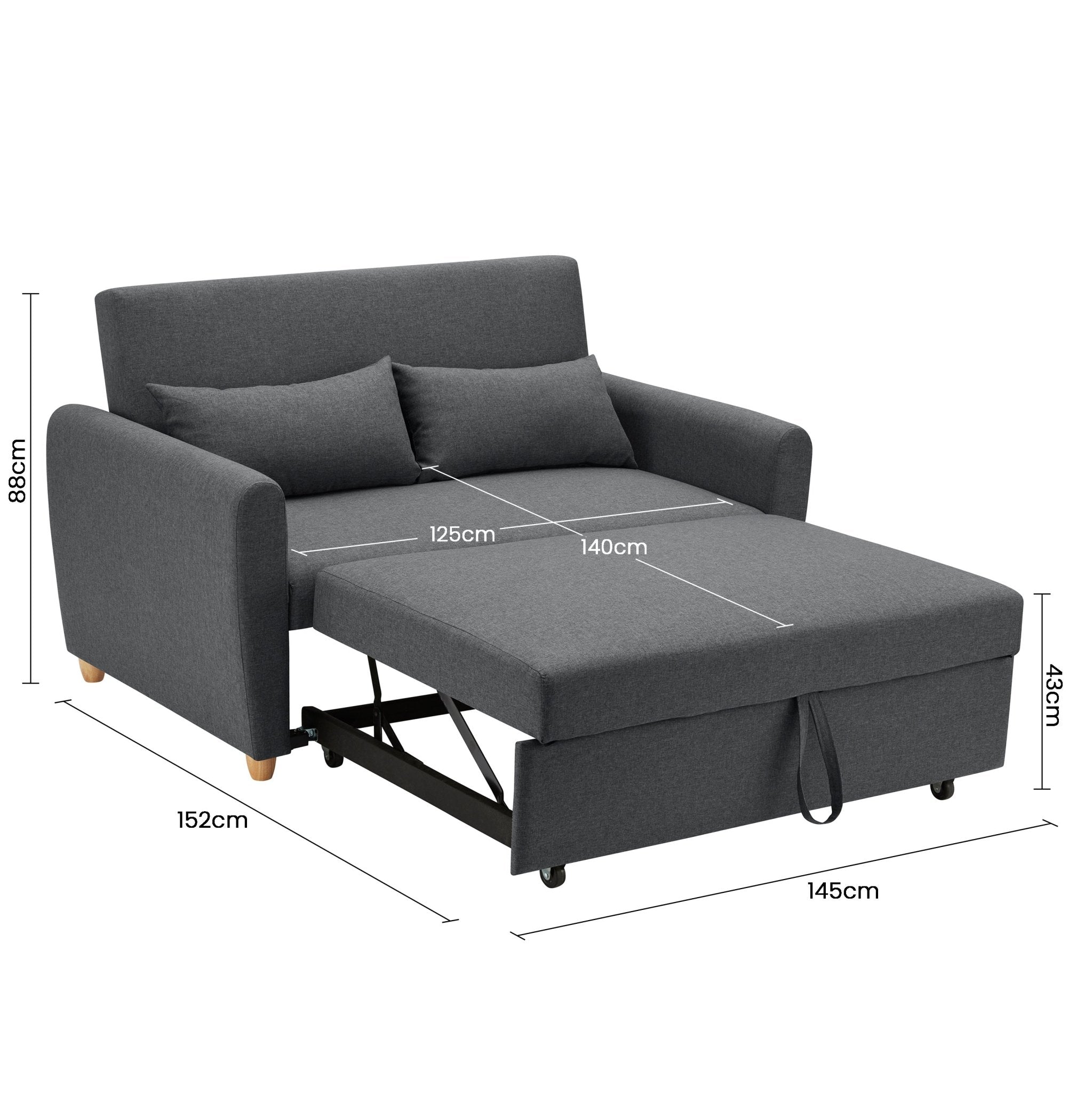 Dahlia Grey Two Seater Pull Out Sofa Bed  - Convertible Sleeper Sofa Sofas Bargainia
