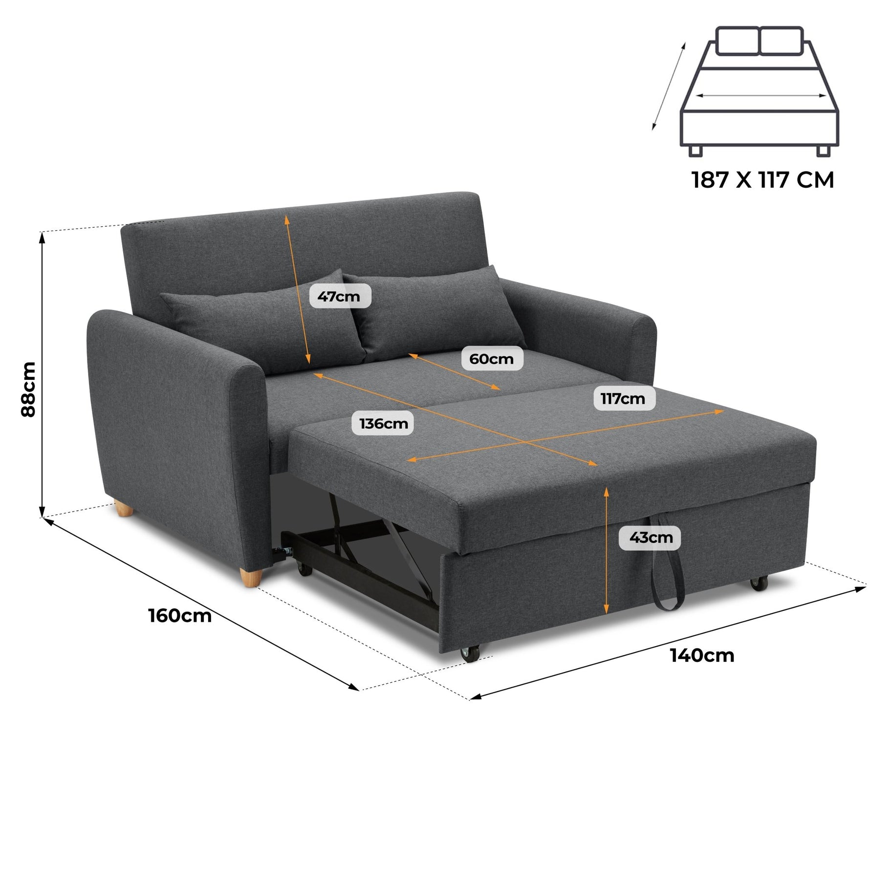 Dahlia Grey Two Seater Pull Out Sofa Bed - Convertible Sleeper Sofa - Bargainia.com - 5056150263593