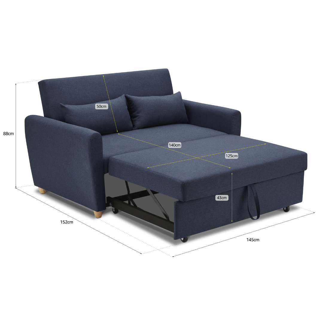 Dahlia Navy Blue Two Seater Pull Out Sofa Bed - Convertible Sleeper Sofa Bargainia