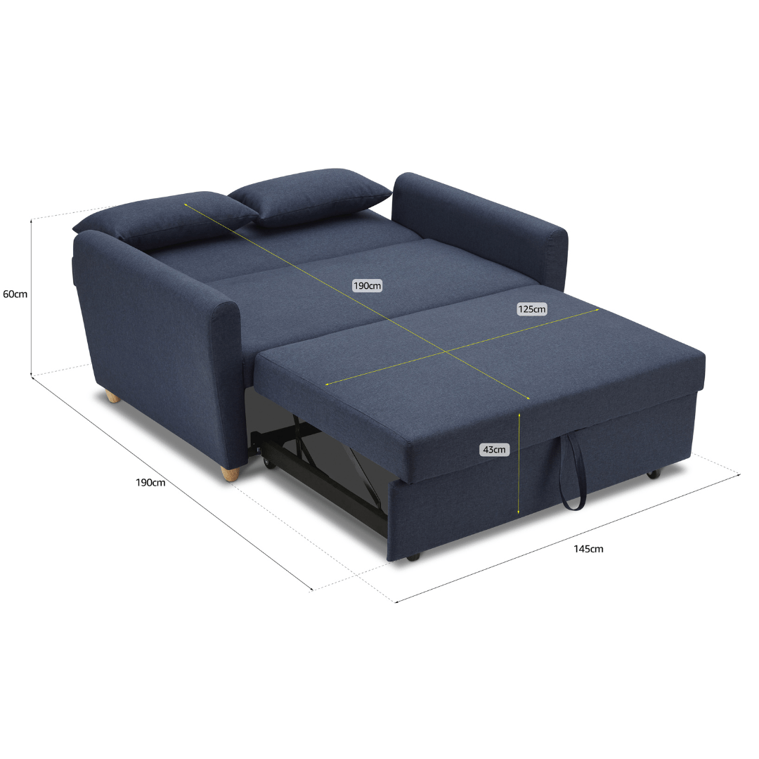 Dahlia Navy Blue Two Seater Pull Out Sofa Bed - Convertible Sleeper Sofa Bargainia
