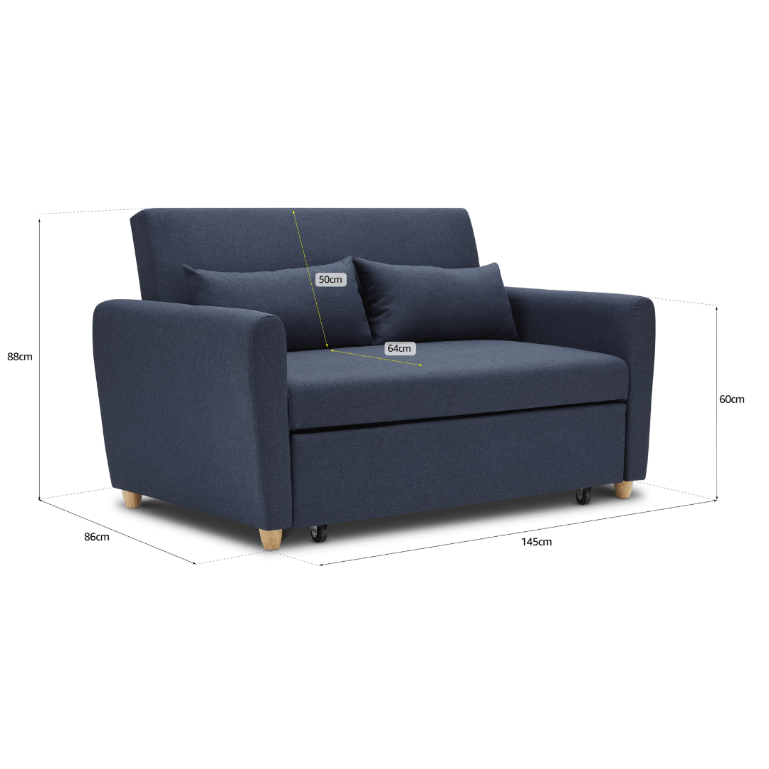Dahlia Navy Blue Two Seater Pull Out Sofa Bed - Convertible Sleeper Sofa Bargainia