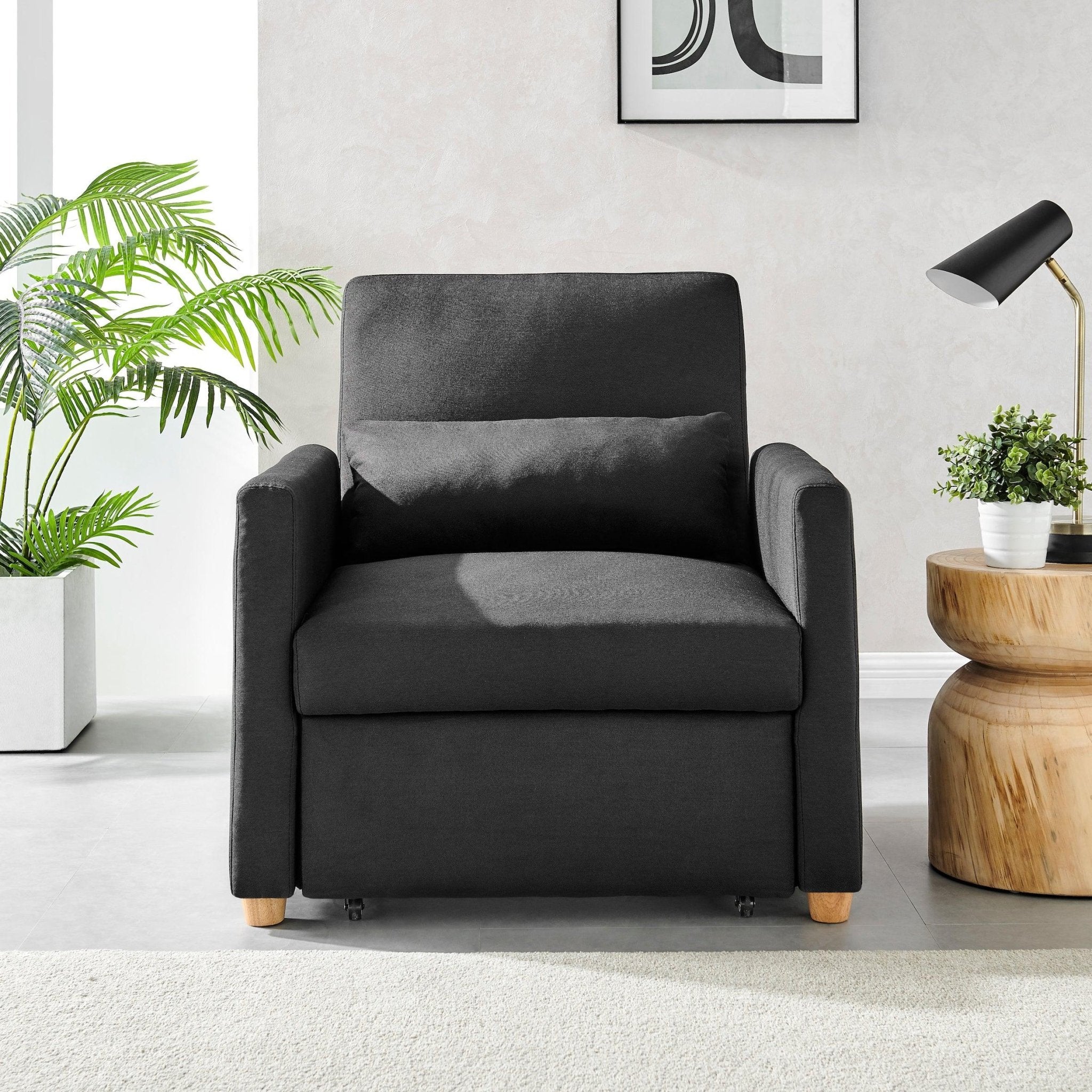 Dahlia Pull Out 1 Seater Single Armchair Bed - Black Bargainia