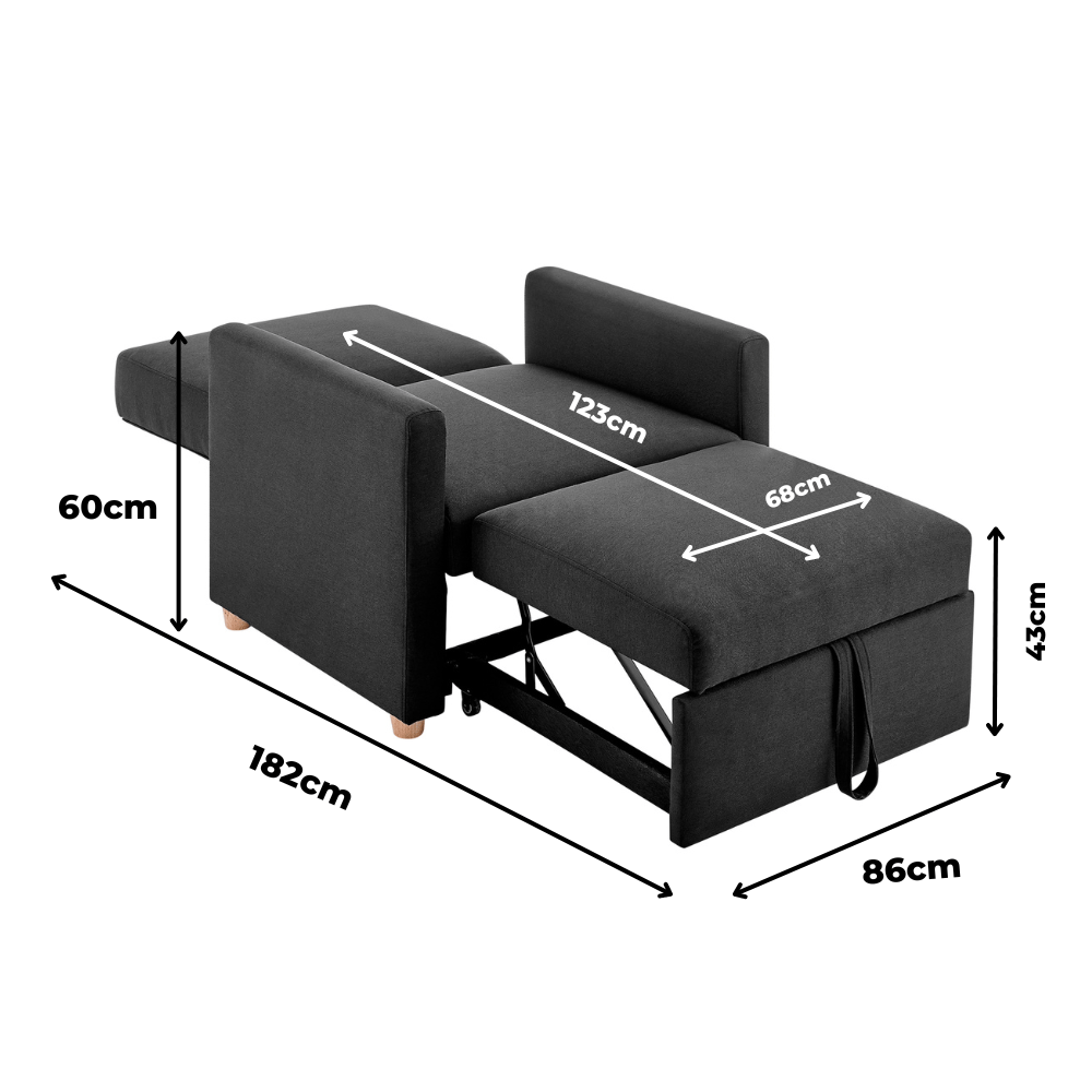 Dahlia Pull Out 1 Seater Single Armchair Bed - Black Bargainia