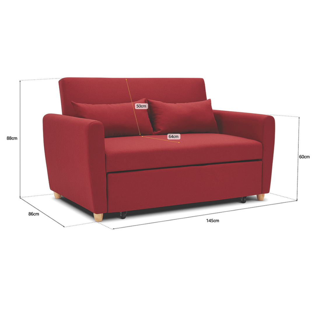 Red 2-Seater Sofa Bed Contemporary Design Bold Comfort
