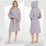 OLIVIA ROCCO Women's Hooded Waffle Cotton Bathrobe Grey 100% Cotton Super Absorbent Spa