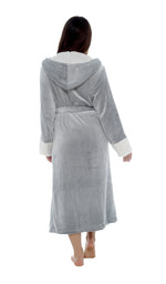 OLIVIA ROCCO Shimmer Fleece Hooded Bath Robe Grey For Women Luxurious Soft Plush Dressing