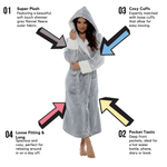 OLIVIA ROCCO Shimmer Fleece Hooded Bath Robe Grey For Women Luxurious Soft Plush Dressing